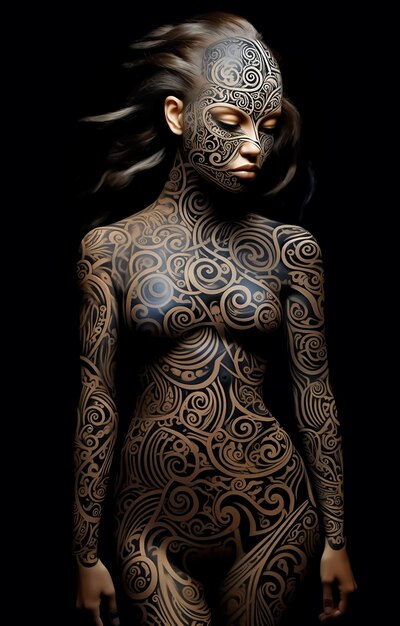Фото Горячая модель в полной татуировке голого горячего тела полной кожи татуировка мандалы