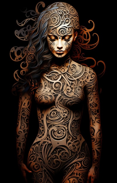 Hot model in full body tattoo naakt hot body full skin mandala kunst tattoo