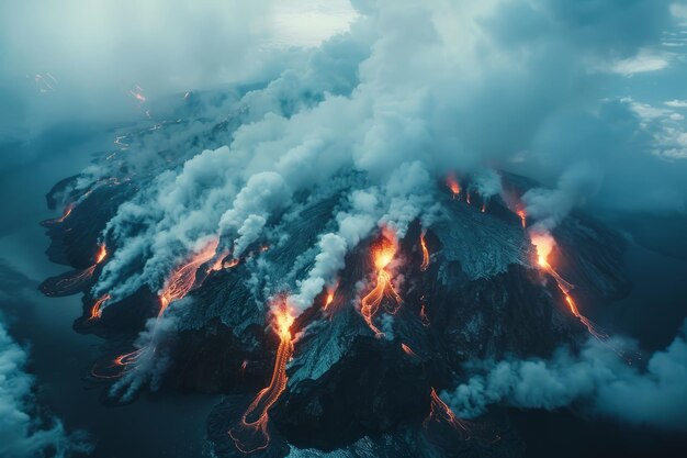 写真 熱い溶けた溶岩の流れ 火山の噴火の流れ 熱い沸騰するマグマ 金星 他の惑星の表面
