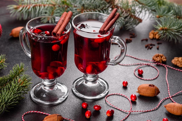 Hot mulled wine with various spices