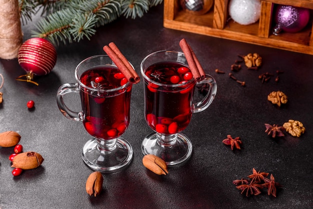 Hot mulled wine with various spices