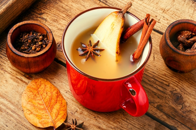 Hot pear wine.