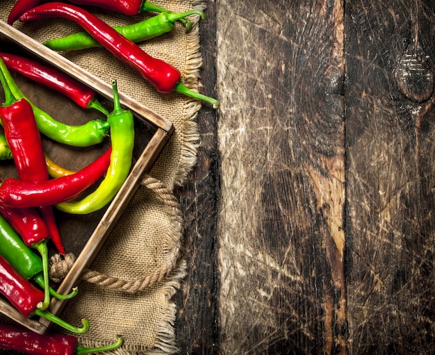 Hot pepper in an old tray.