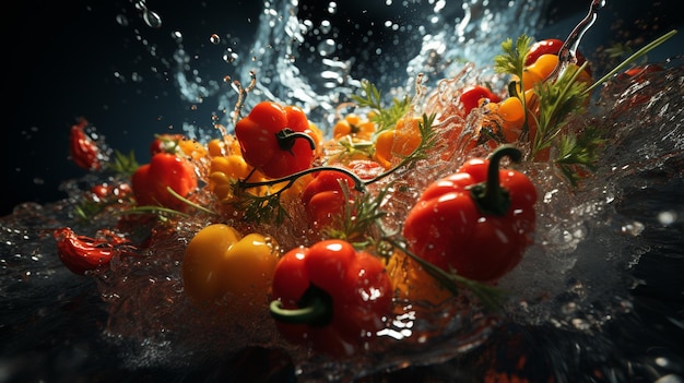 hot peppers with water drops on the black background