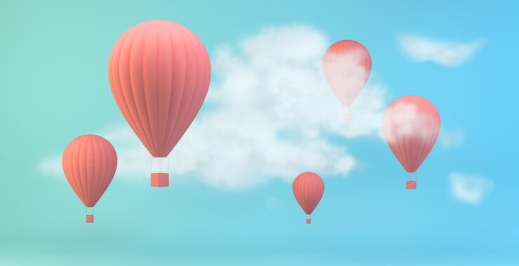 Hot pink air balloons on the sky