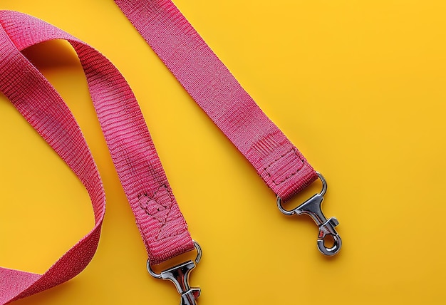 Hot pink seat belt on a bright yellow background a symbol of safety and protection