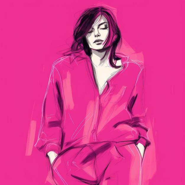 Photo hot pink woman vector illustration in ismail inceoglu style