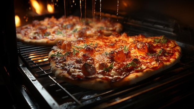 Hot pizza in oven