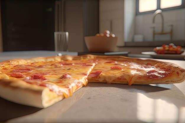 Hot pizza slice with melting cheese Generative AI