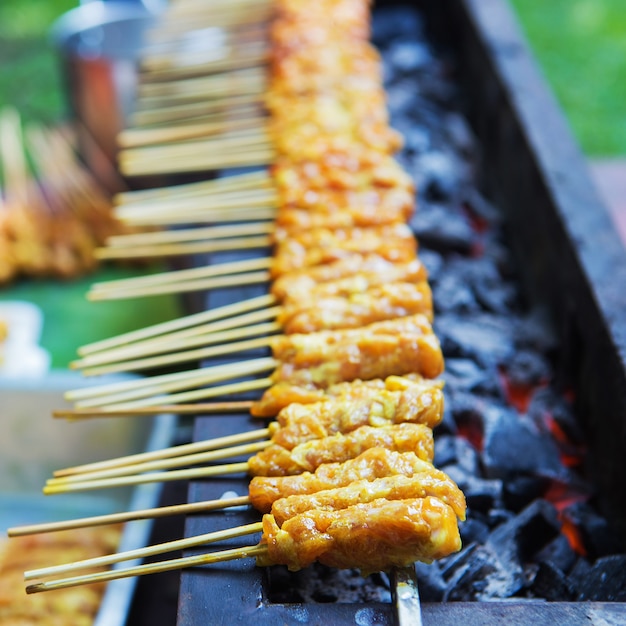 Hot pork satay, grilled on the barbecue.