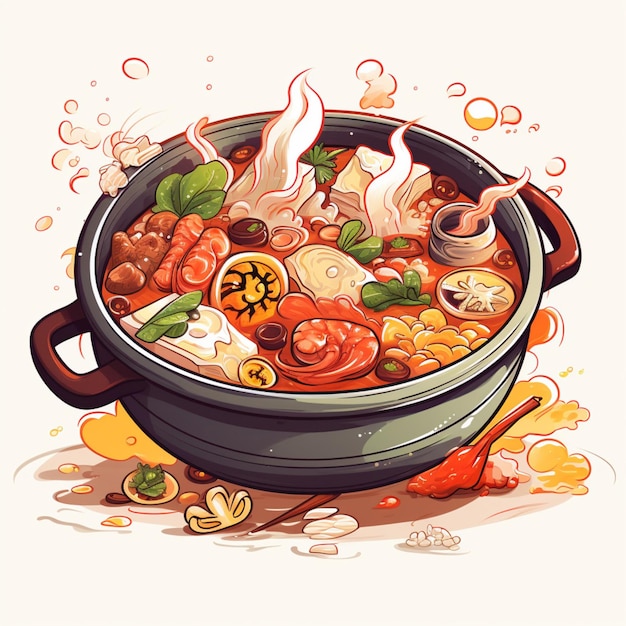 Hot Pot 2d мультяшная иллюстрация на белом фоне с высоким качеством