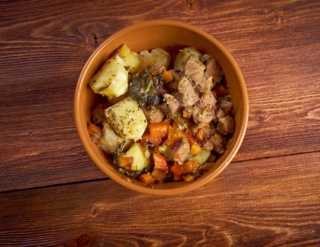 Hot pot Stew with Carrots and Potatoes .country cuisine .farm-style