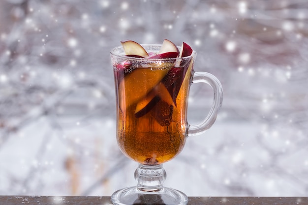 Hot punch apple cider cinnamon drink berries winter snow christmas