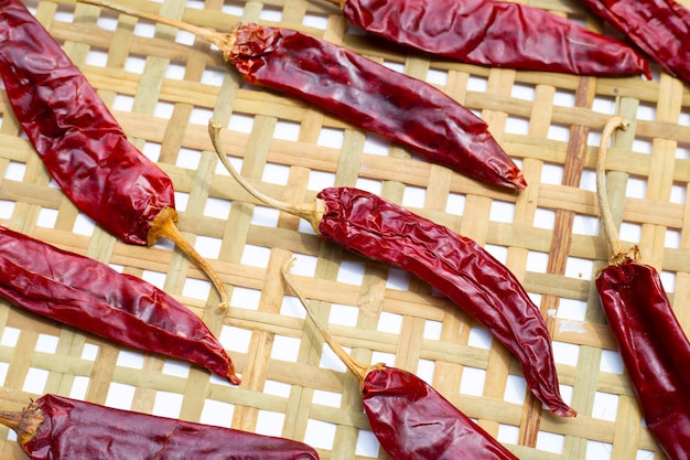 Hot red dried chili peppers