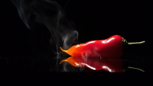 Hot red smoky chili pepper on a black background AI generated