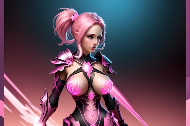 Hot Sexy Girl Fantasy Digitale Kunst Sci Fi Futuristische Warrior Girl Cartoon Karakter AI Generatieve Illustratie