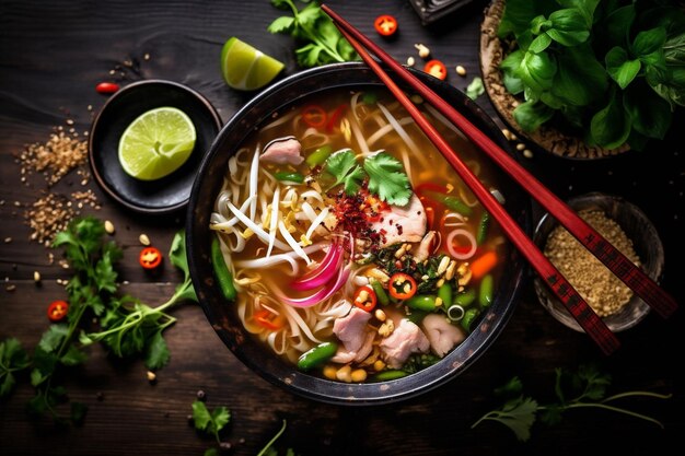 뜨거운 라멘 수프 음식 일본 채소 식사 그 배경 라면 아시아 인공지능