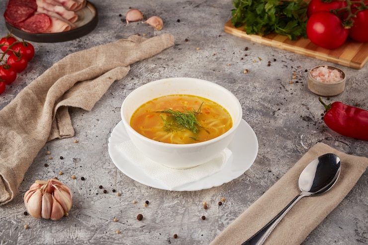 Фотография горячий суп с мясом и овощами