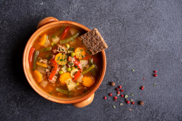 Hot soup with vegetables comfort food