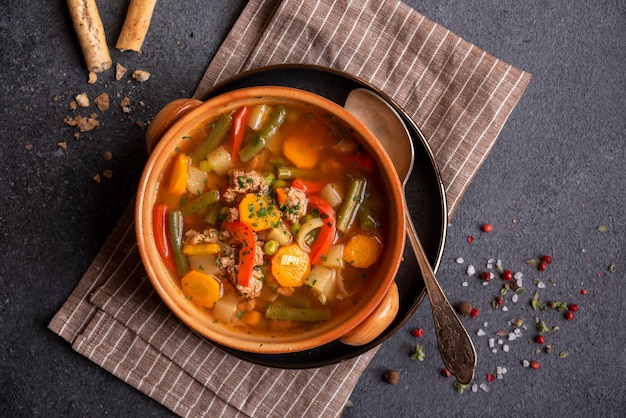 Hot soup with vegetables comfort food