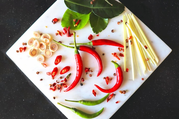 Hot spices, ingredients for Thai soup Tom Yum