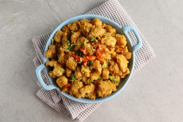 Hot and spicy chicken popcorn or ayam popcorn cabe garam