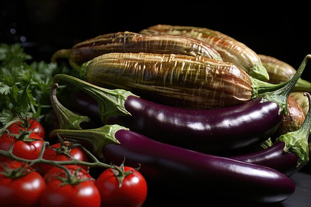 Foto stufato di melanzane piccante peperoncini pomodori zucchine e funghi generativo ia