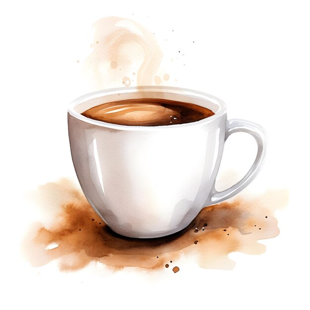 hot steaming coffee in watercolor style