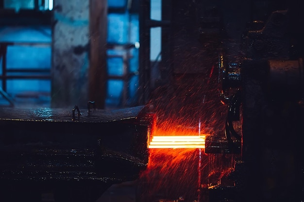 Hot steel on conveyor in steel mill