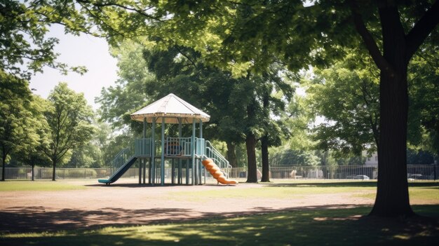 暑い夏の日当たりの良い公園 誰もいない穏やかな公園