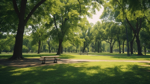 暑い夏の日当たりの良い公園 誰もいない穏やかな公園