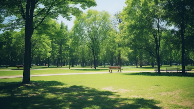 暑い夏の日当たりの良い公園 誰もいない穏やかな公園