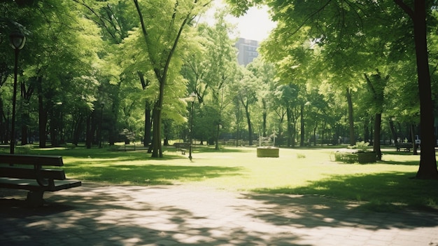 Hot Summer Sunny Park Empty and Serene