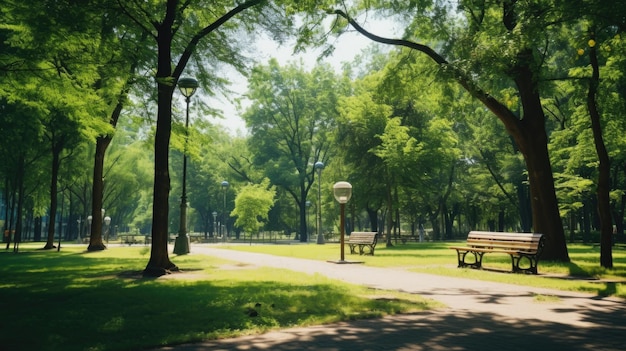 Hot Summer Sunny Park Empty and Serene