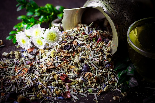 Hot tea and aromatic spices composition