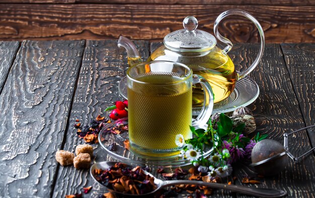 Hot tea and aromatic spices composition