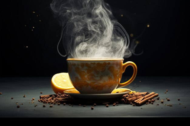 Hot Tea with Lemon and Cinnamon on White