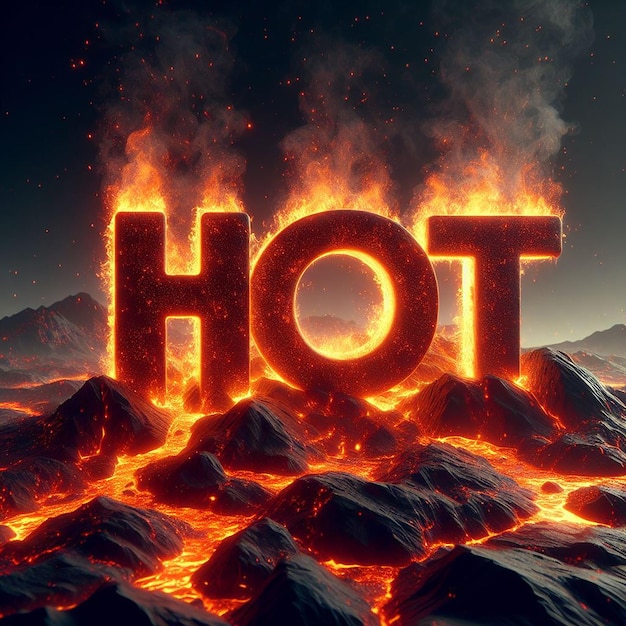 Hot Text-effect met vuur en kolen Realistisch Hot Text-efect