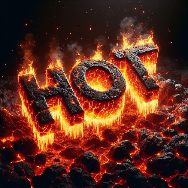 Hot Text-effect met vuur en kolen Realistisch Hot Text-efect