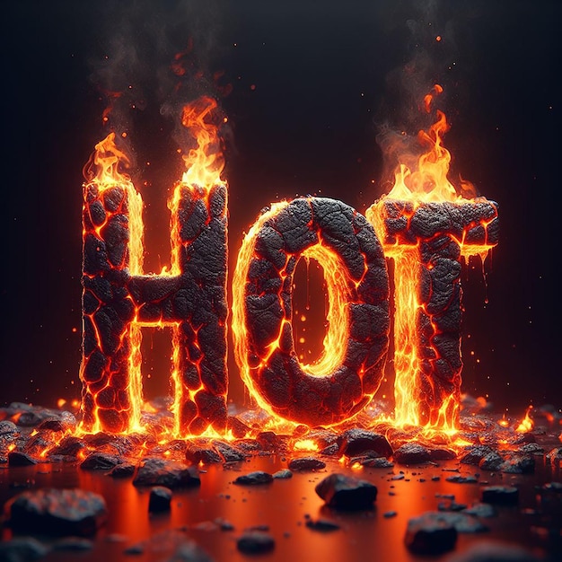 Hot Text-effect met vuur en kolen Realistisch Hot Text-efect