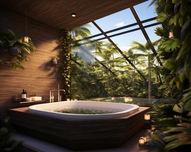 Hot tropical bath in the forest hotel