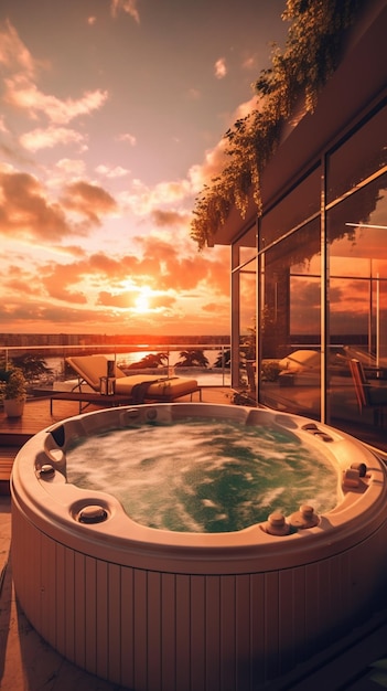 Гидромассажная ванна на балконе с видом на океан