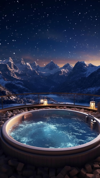 A hot tub in the mountains