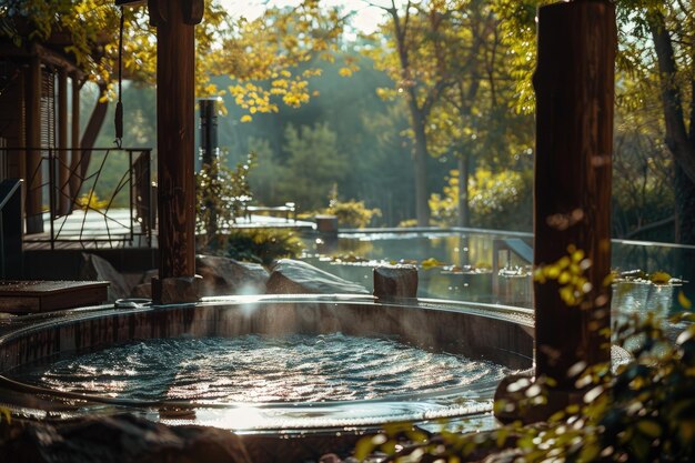 A hot tub with steam coming out of it