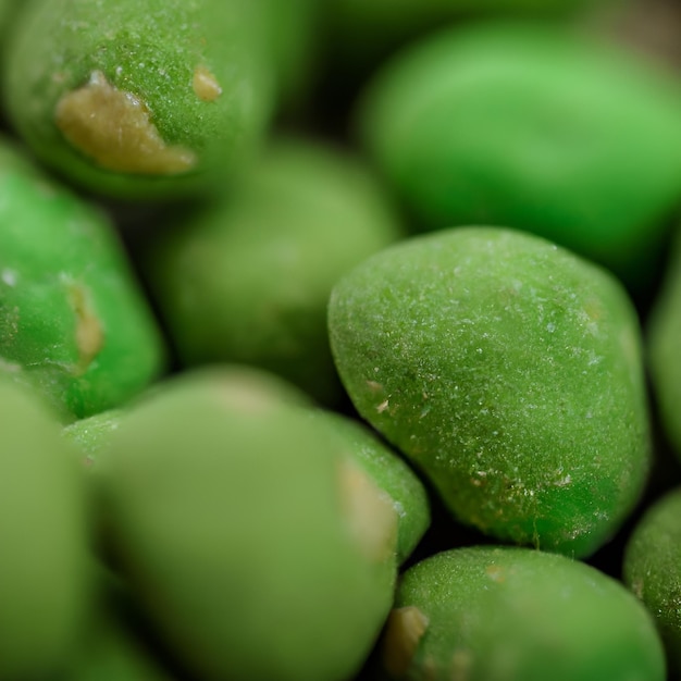 Фото Горячий арахис васаби арахис в оболочке васаби крупным планом зеленая острая японская закуска