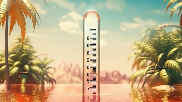 Hot weather A temperature scale on a beach shows high temperatures during a heat wave Generative Ai