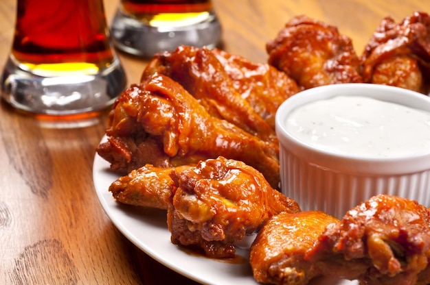 Hot wings on bar table