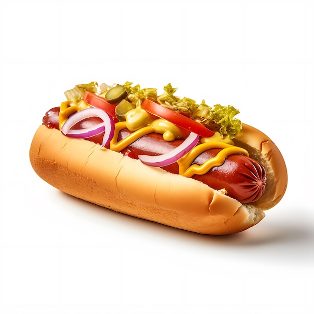 Hotdog fastfood hotdog sauces white background high detailed