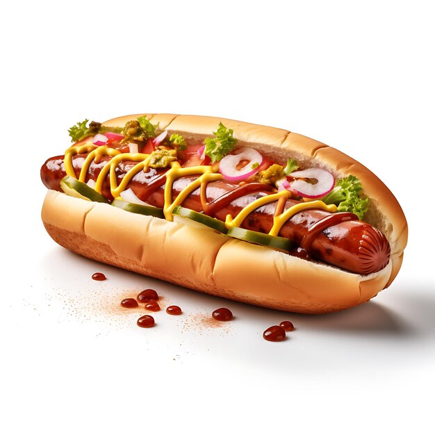 Hotdog fastfood hotdog sauces white background high detailed