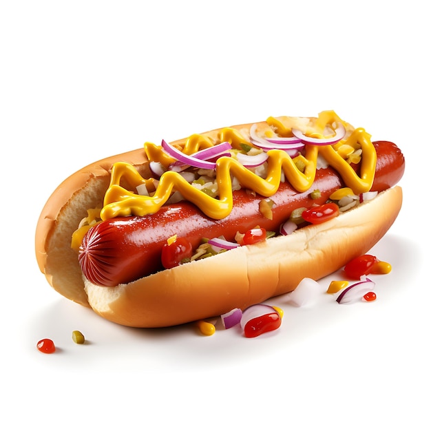 Hotdog fastfood hotdog sauces white background high detailed